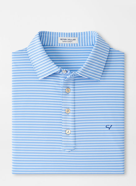 Peter Millar Summer Comfort men Polo Shirt LARGE blue white striped Wicking  golf